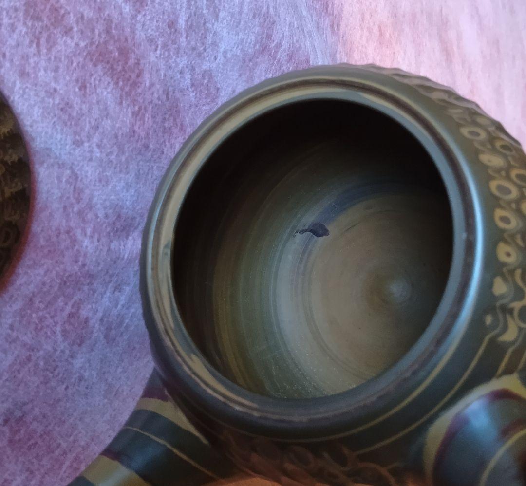 常滑焼 急須 友仙 丸練込 網目カット