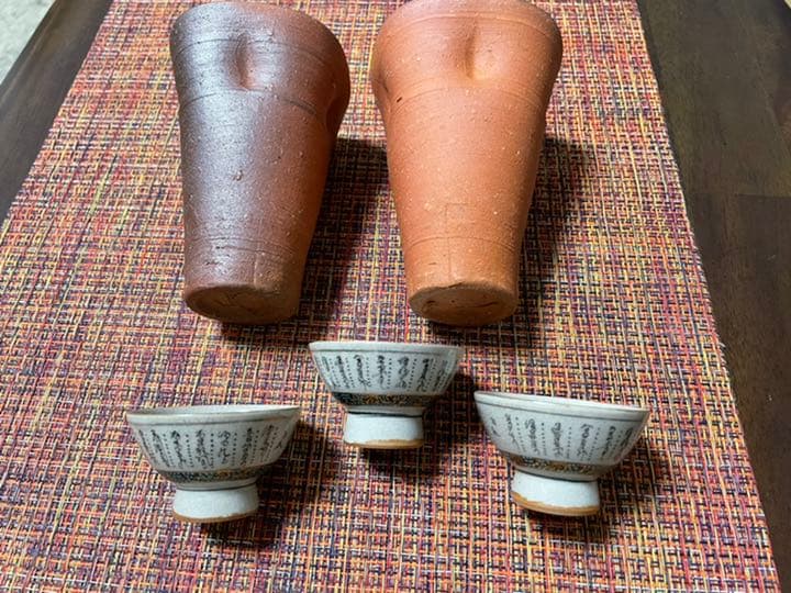 備前焼き　ビァグラス、お猪口