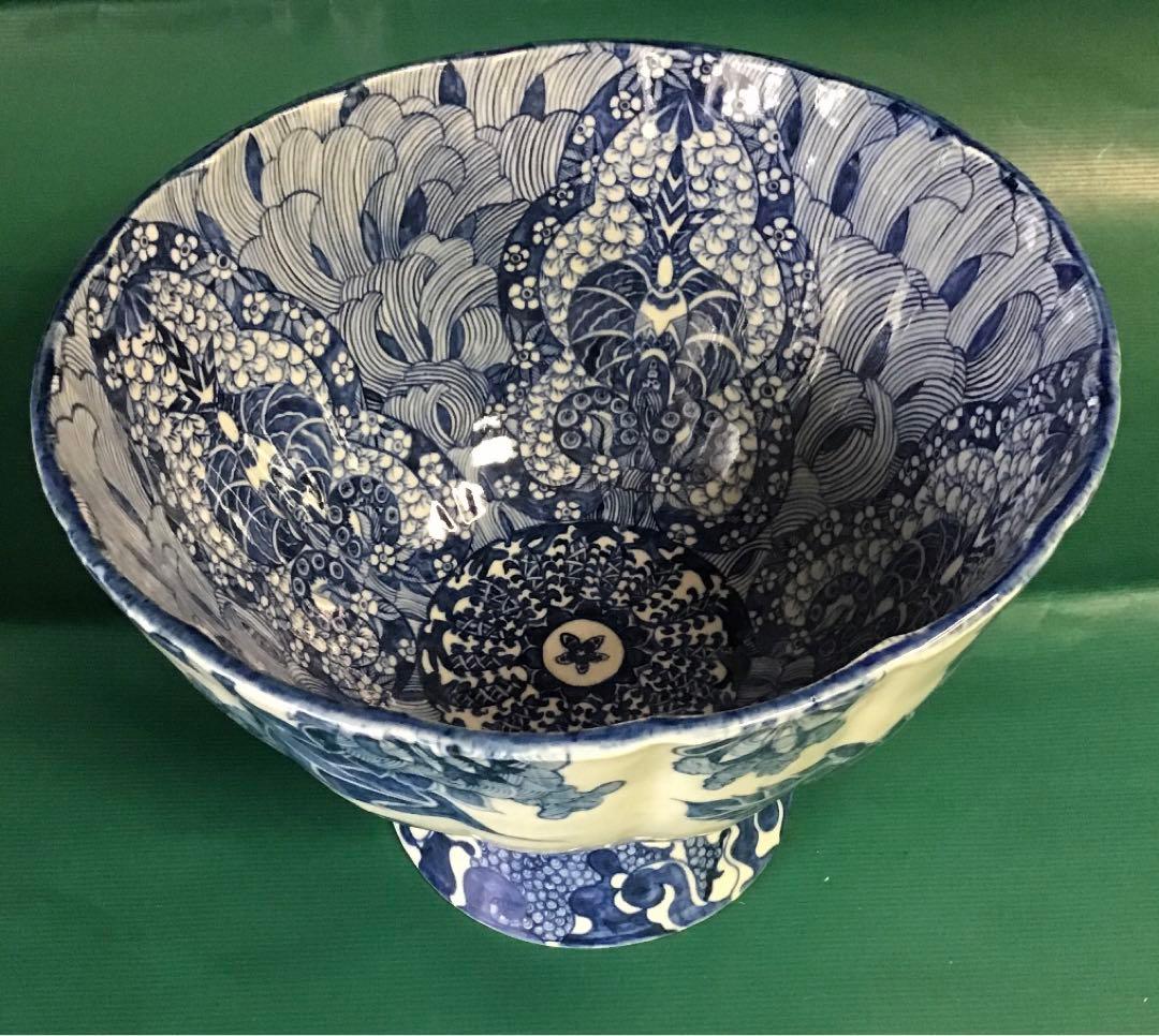 谷中耀子　染付大鉢　径25.5cm 高19.5cm個展作品