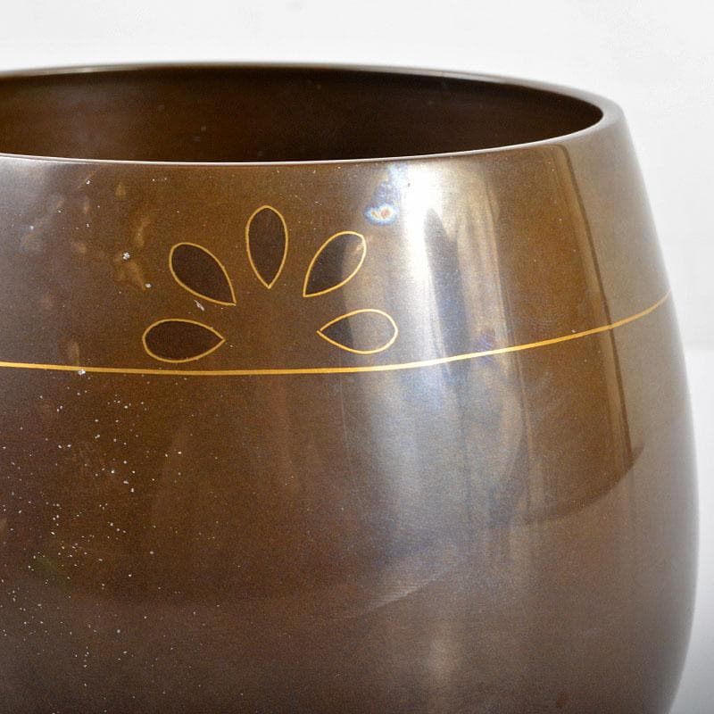 日本工芸会会員本江好彦　号鶴峰作　菊文加賀象嵌　唐物　建水　共箱　F　R4591