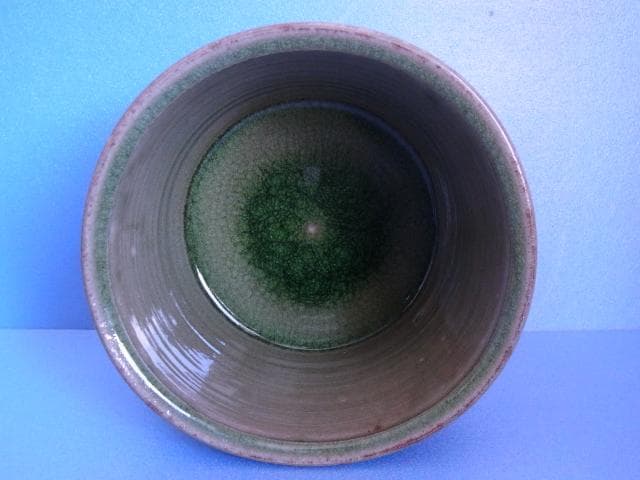 益子焼　中村文昌　緑灰釉水指　緑釉　共蓋　漆塗蓋　茶道具　共箱　落款　掛け流し