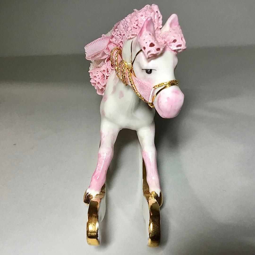 フィギュリン◆ピンクの木馬◆アイルランド 陶器 ビスク ヴィンテージ 置物