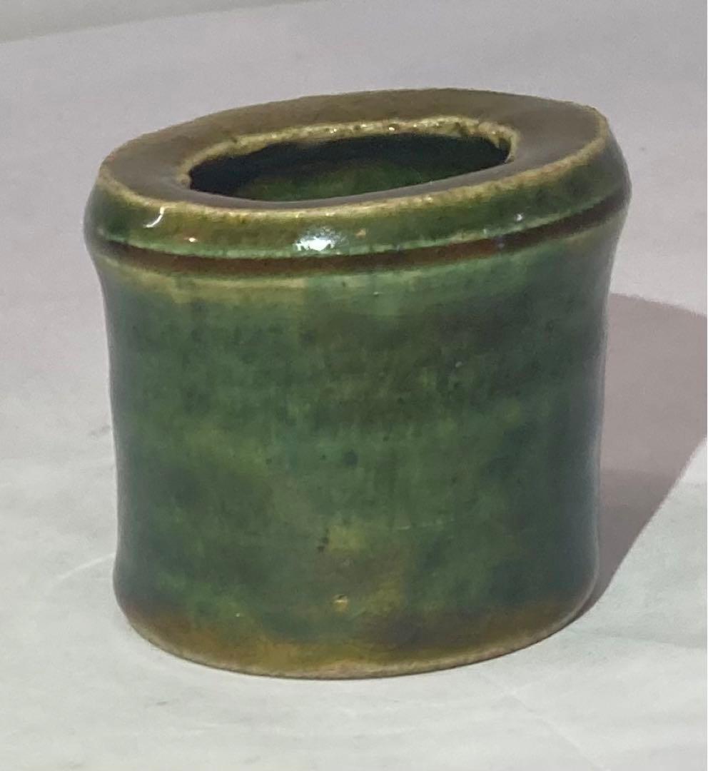 B143  備前花入・砥部白水茶碗・織部蓋置　茶道具3点セット　各共箱