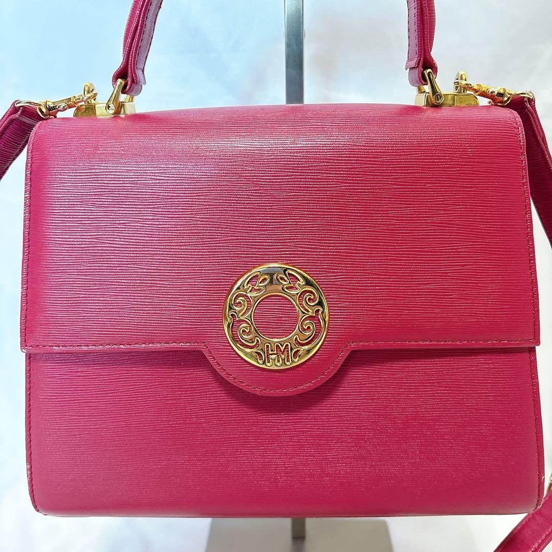 【希少】ハナエモリ レザー ピンク ゴールド 2way ショルダー フォーマル