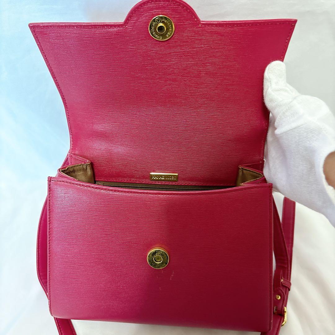 【希少】ハナエモリ レザー ピンク ゴールド 2way ショルダー フォーマル