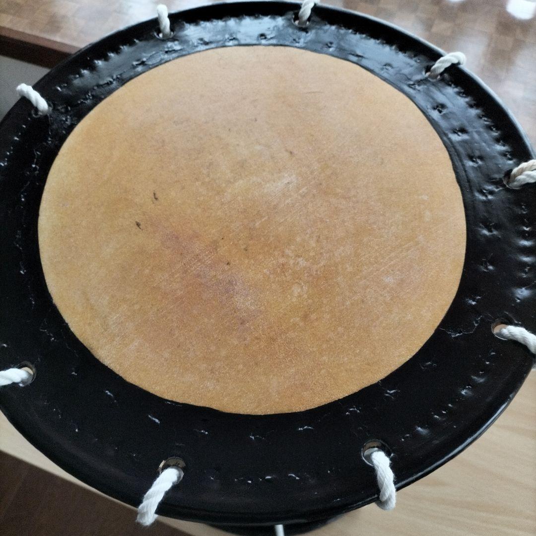 「ミズキ様ご依頼商品」担ぎ太鼓　　和太鼓 　天然皮革　ストラップ付き　中古品⑨
