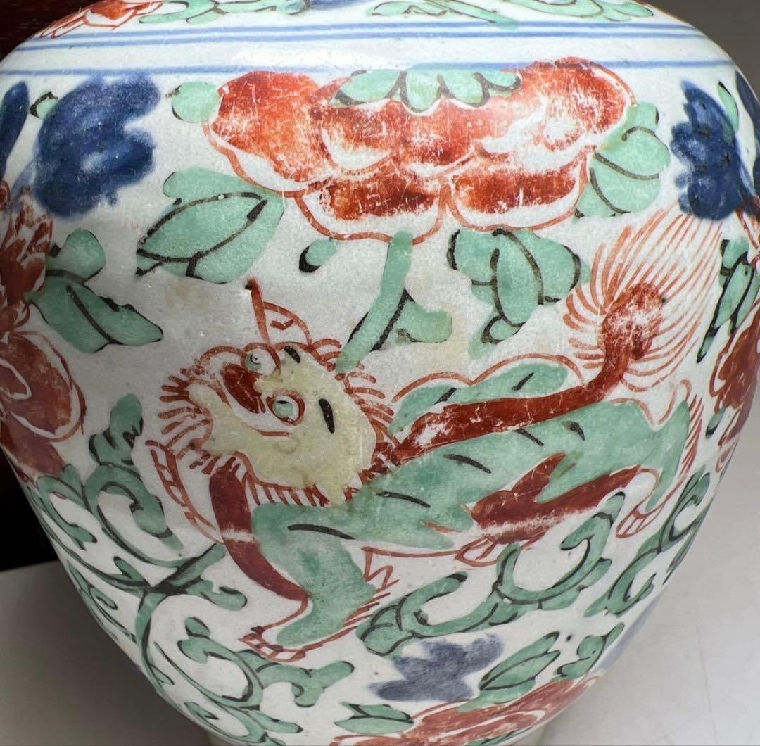 中国明時代　明代の五彩壺　南京赤絵大壷　置物　アンティーク　骨董　飾り物古美術品