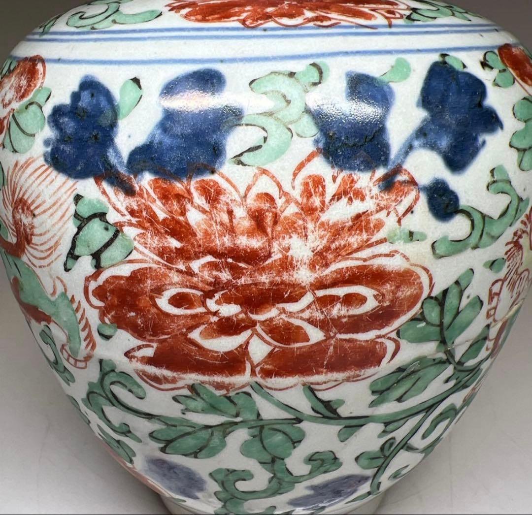 中国明時代　明代の五彩壺　南京赤絵大壷　置物　アンティーク　骨董　飾り物古美術品