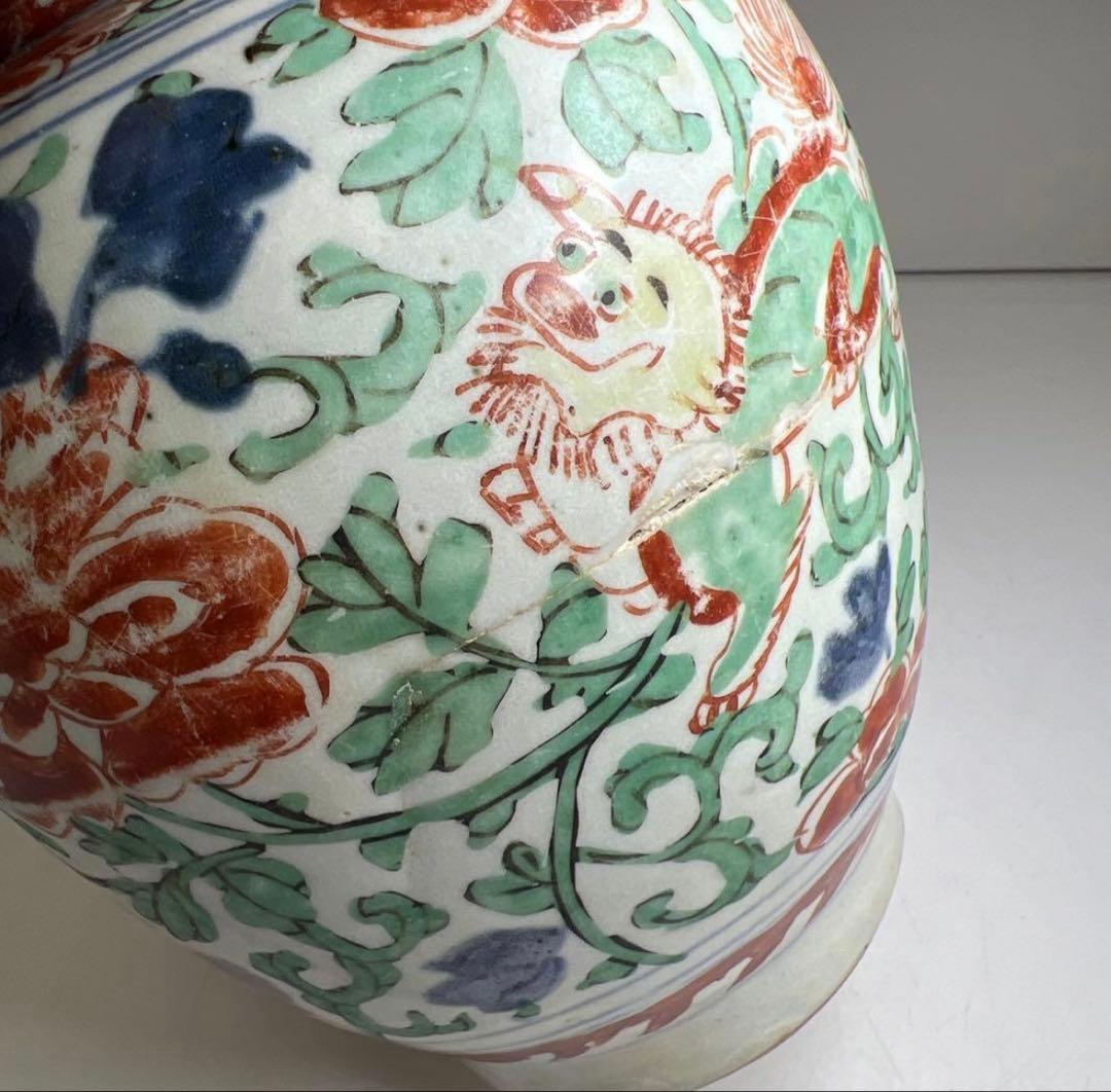 中国明時代　明代の五彩壺　南京赤絵大壷　置物　アンティーク　骨董　飾り物古美術品