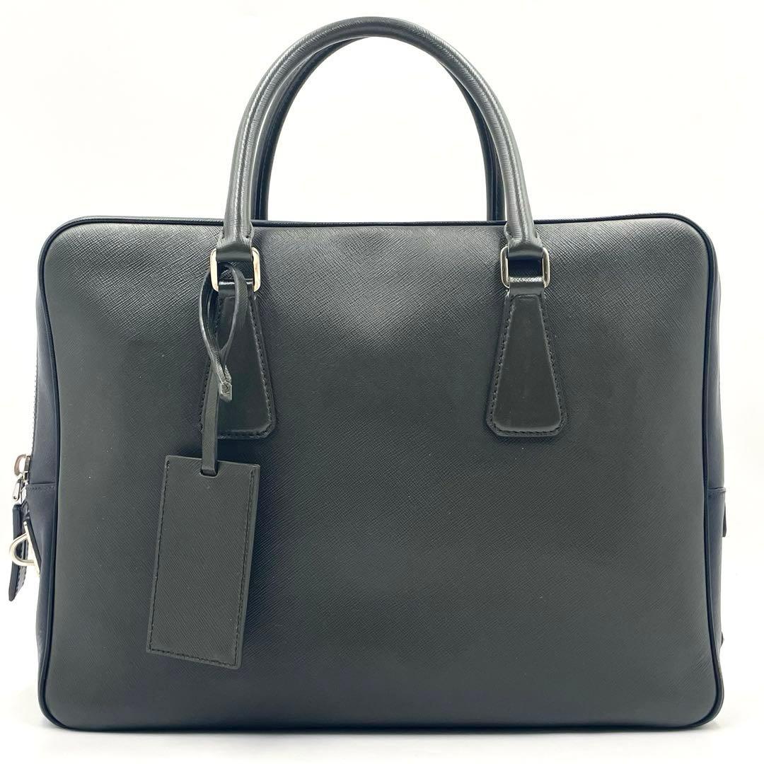 【極美品】 プラダ ビジネスバッグ サフィアーノレザー 三角ロゴ 希少バイカラー