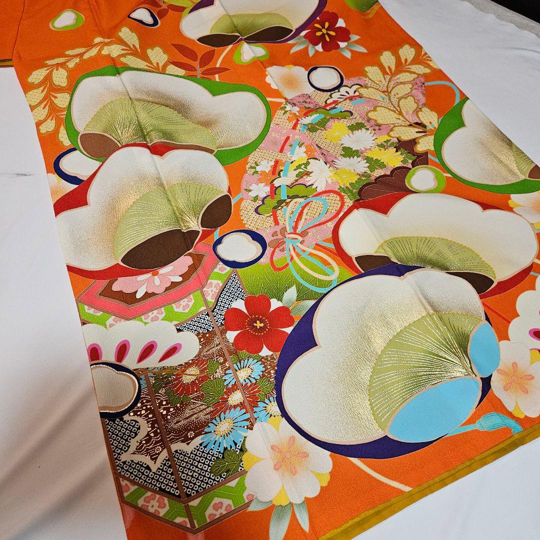 京都丸紅ウンソウドウPolyester振り袖　裄68.4㎝