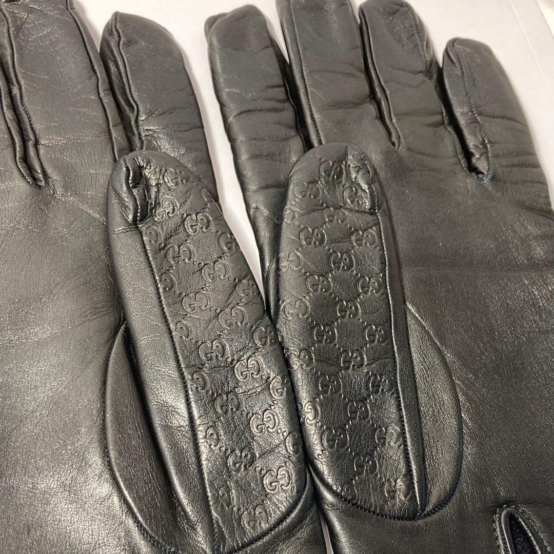 E9207 GUCCI グッチシマ GG レザー 手袋 グローブ カシミヤ100