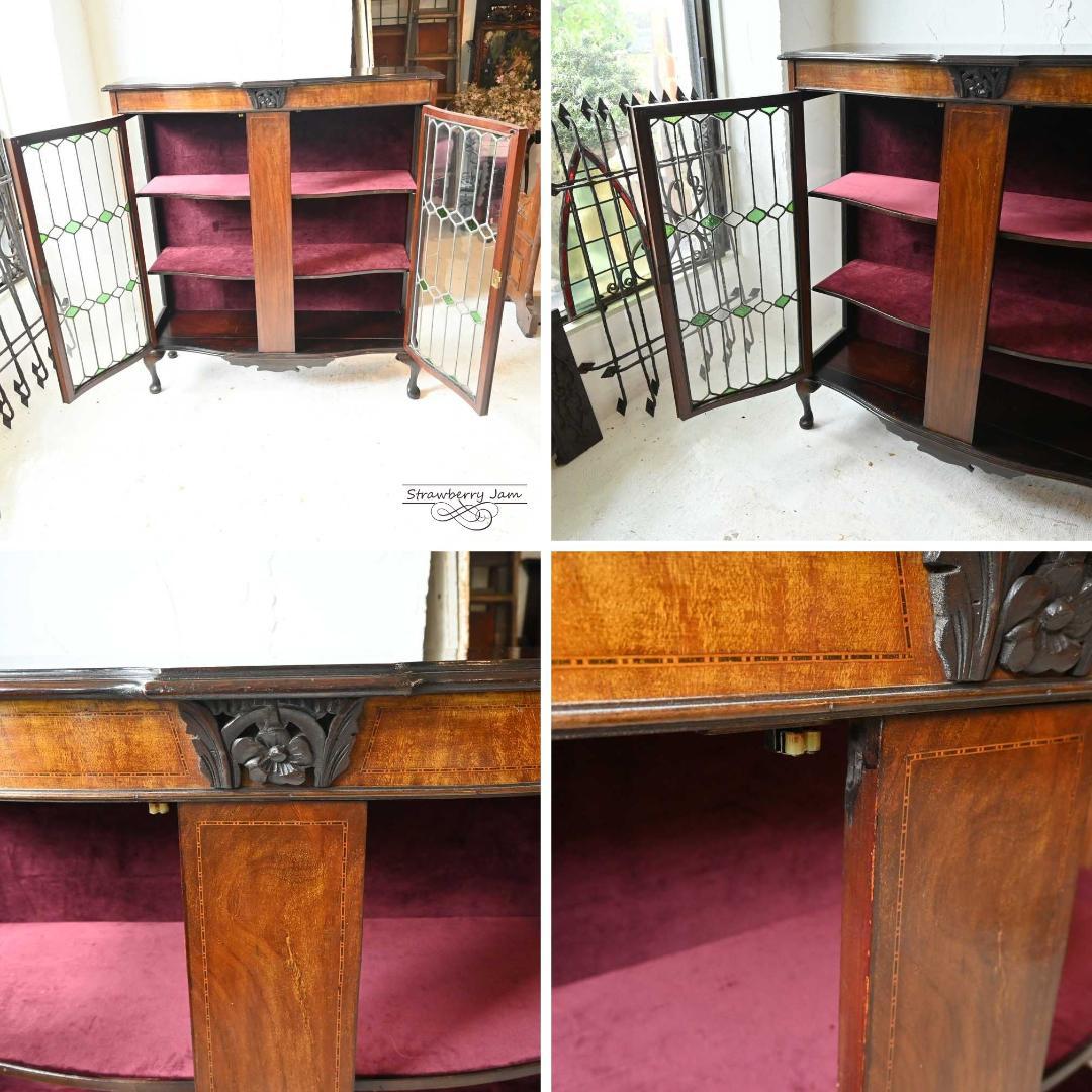 L3103-85 英国アンティーク ガラスキャビネット 食器棚 マホガニー