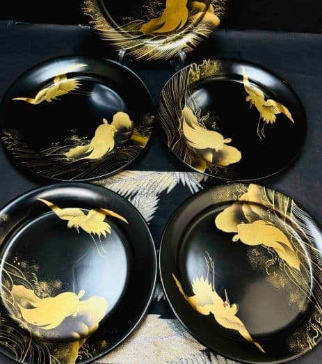 木製金箔絵皿 5枚セット