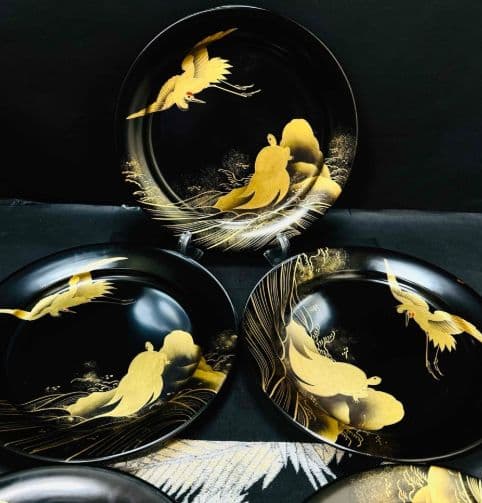 木製金箔絵皿 5枚セット