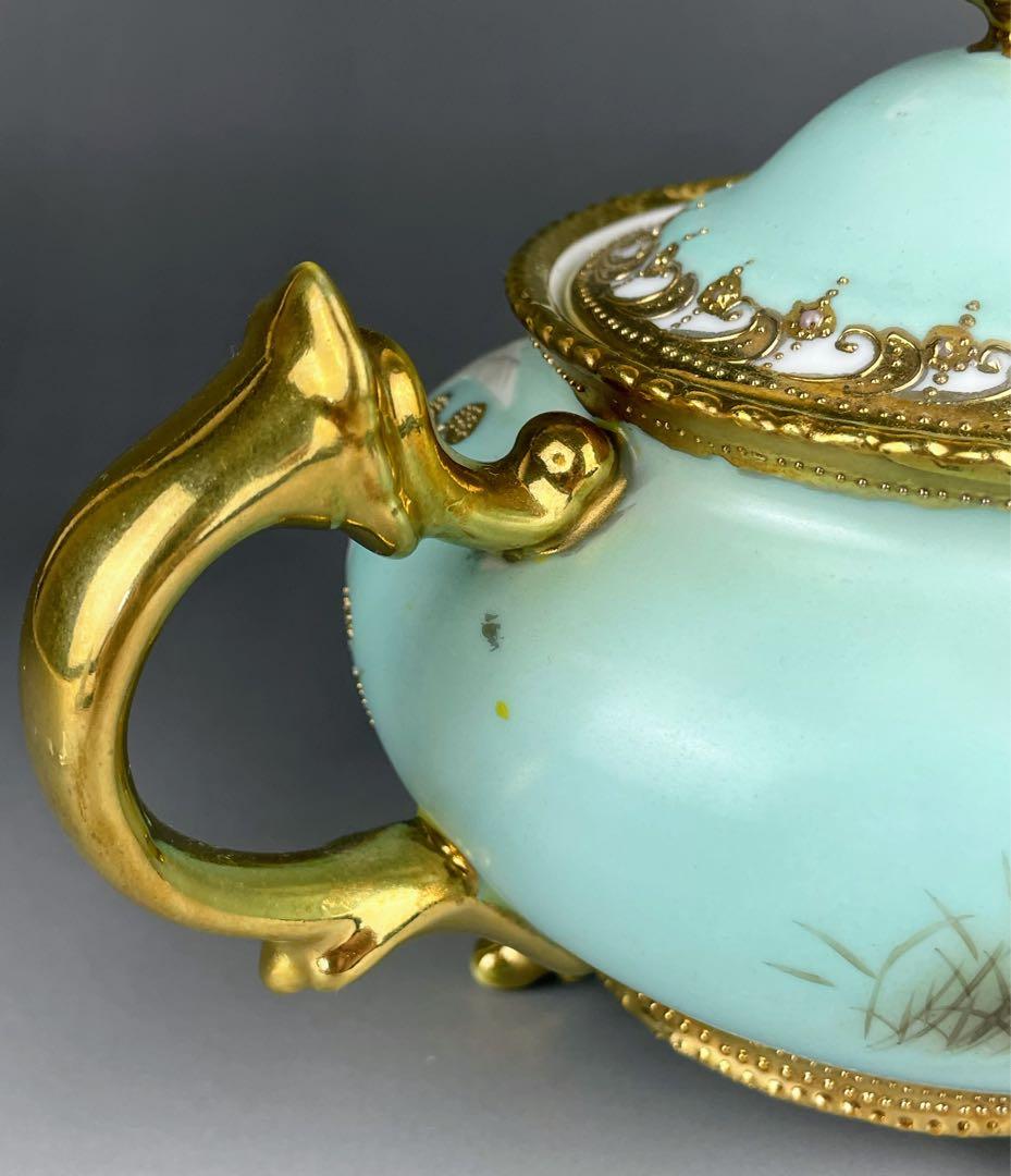 【訳あり】オールドノリタケ フライングスワン 脚付きティーポット ジュエル