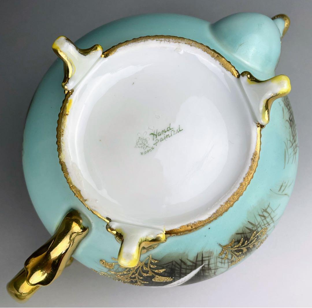 【訳あり】オールドノリタケ フライングスワン 脚付きティーポット ジュエル