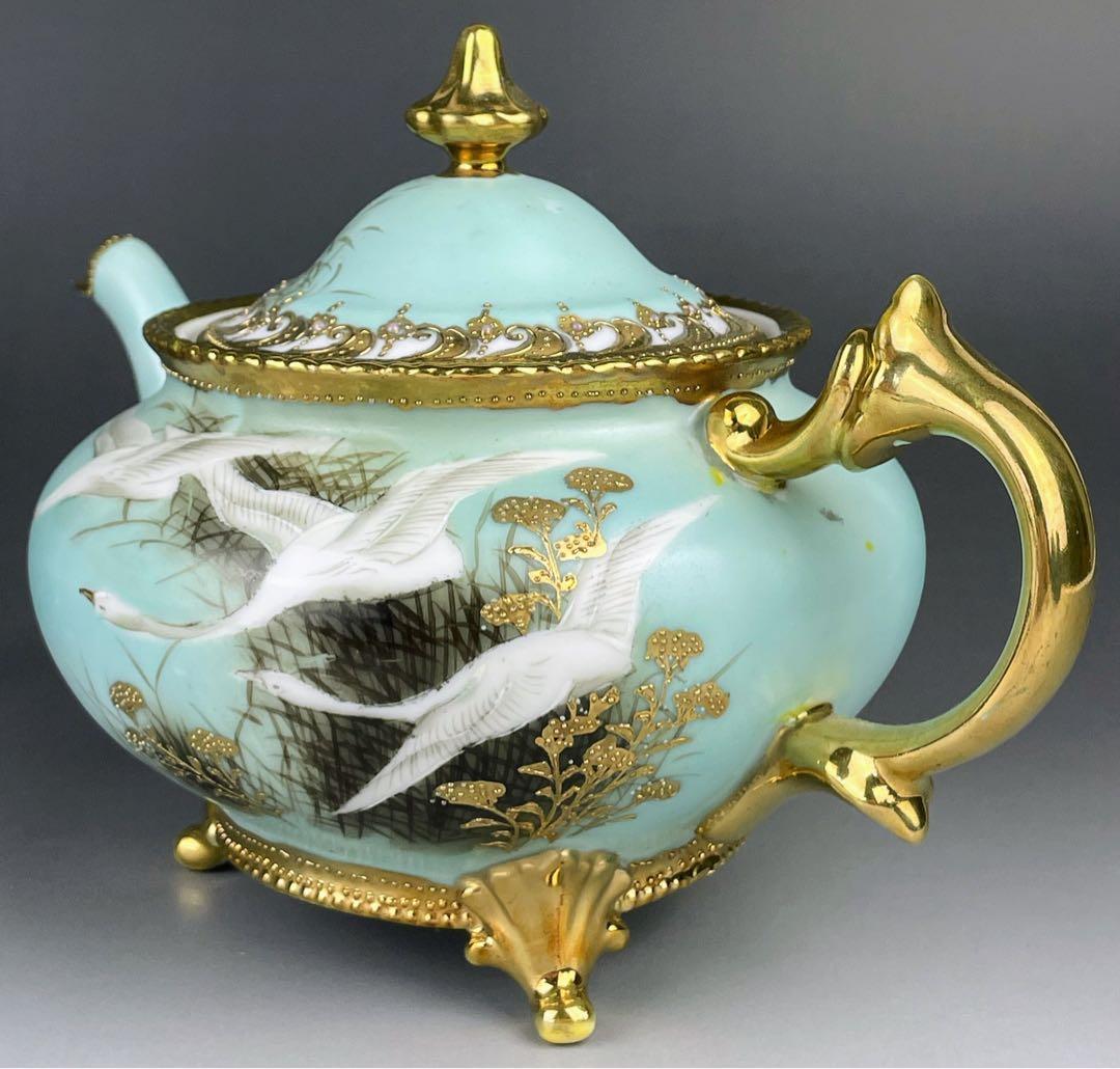 【訳あり】オールドノリタケ フライングスワン 脚付きティーポット ジュエル