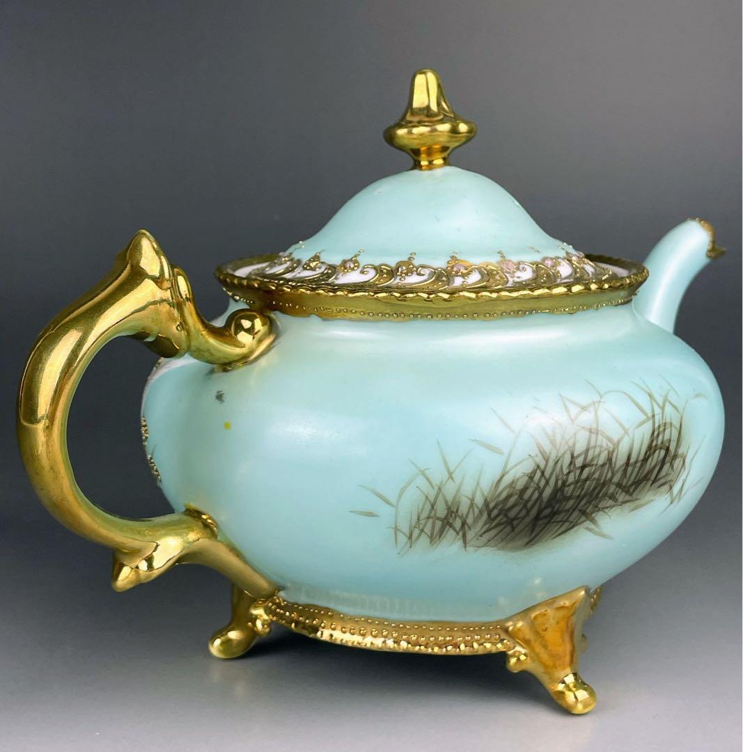 【訳あり】オールドノリタケ フライングスワン 脚付きティーポット ジュエル