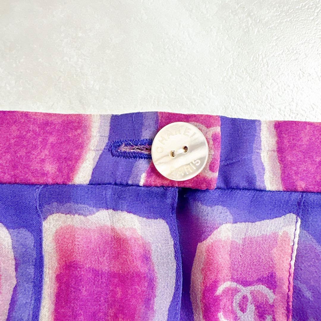 CHANEL シャネル　ココマーク　総柄　スカート　パープル　38