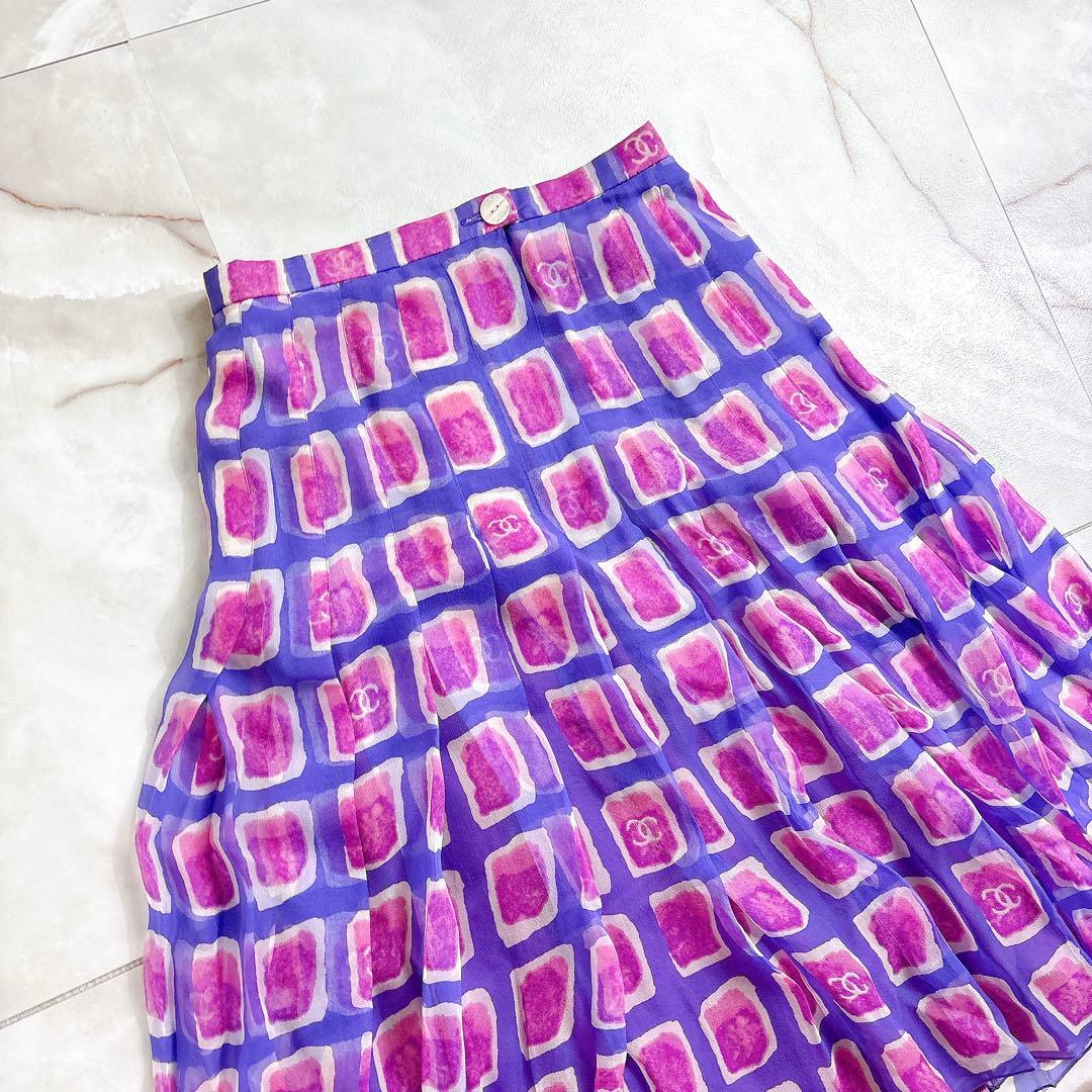 CHANEL シャネル　ココマーク　総柄　スカート　パープル　38