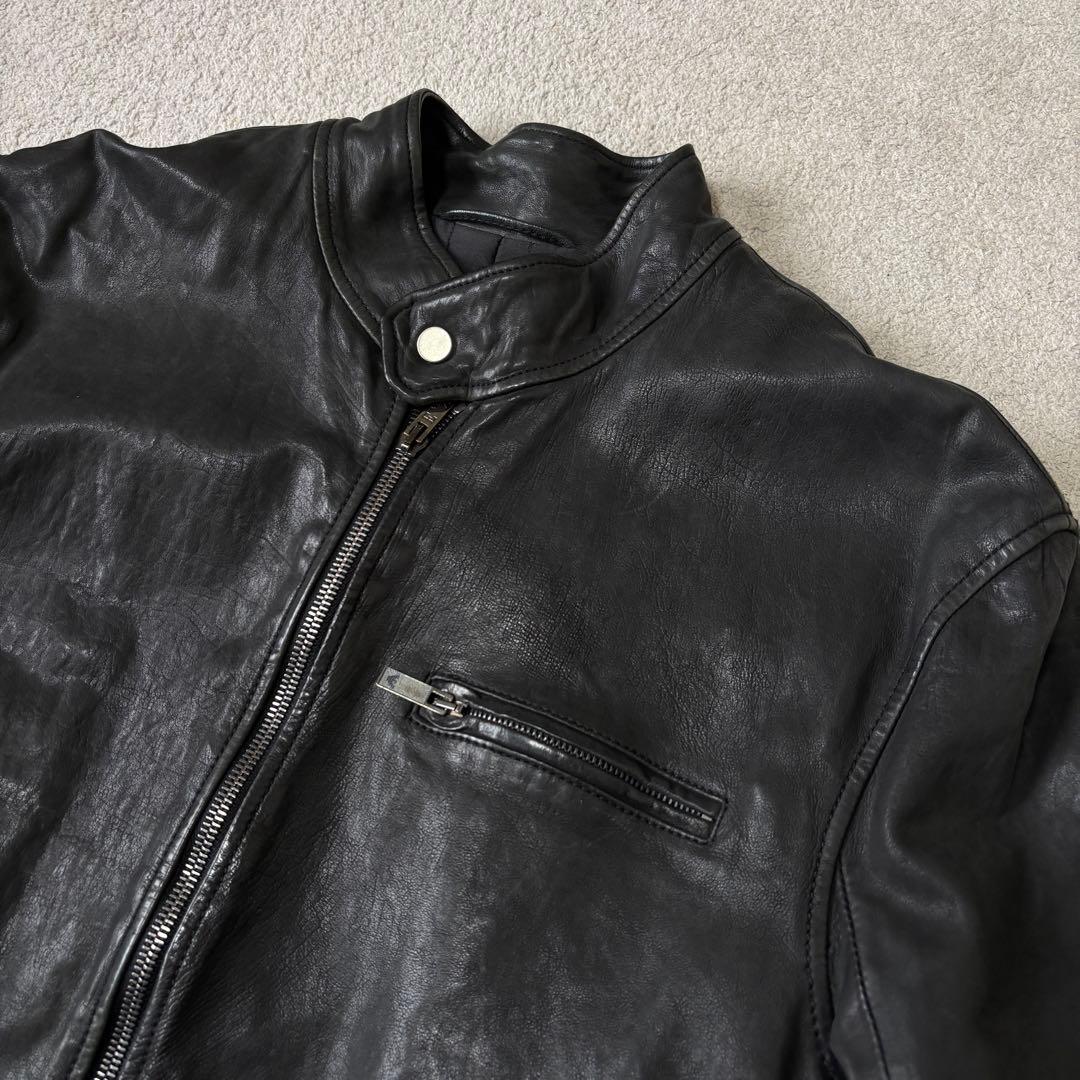 黒タグ エンポリオアルマーニ ライダース レザージャケット 本革 48 なめし革