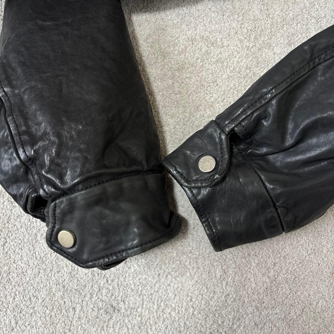 黒タグ エンポリオアルマーニ ライダース レザージャケット 本革 48 なめし革