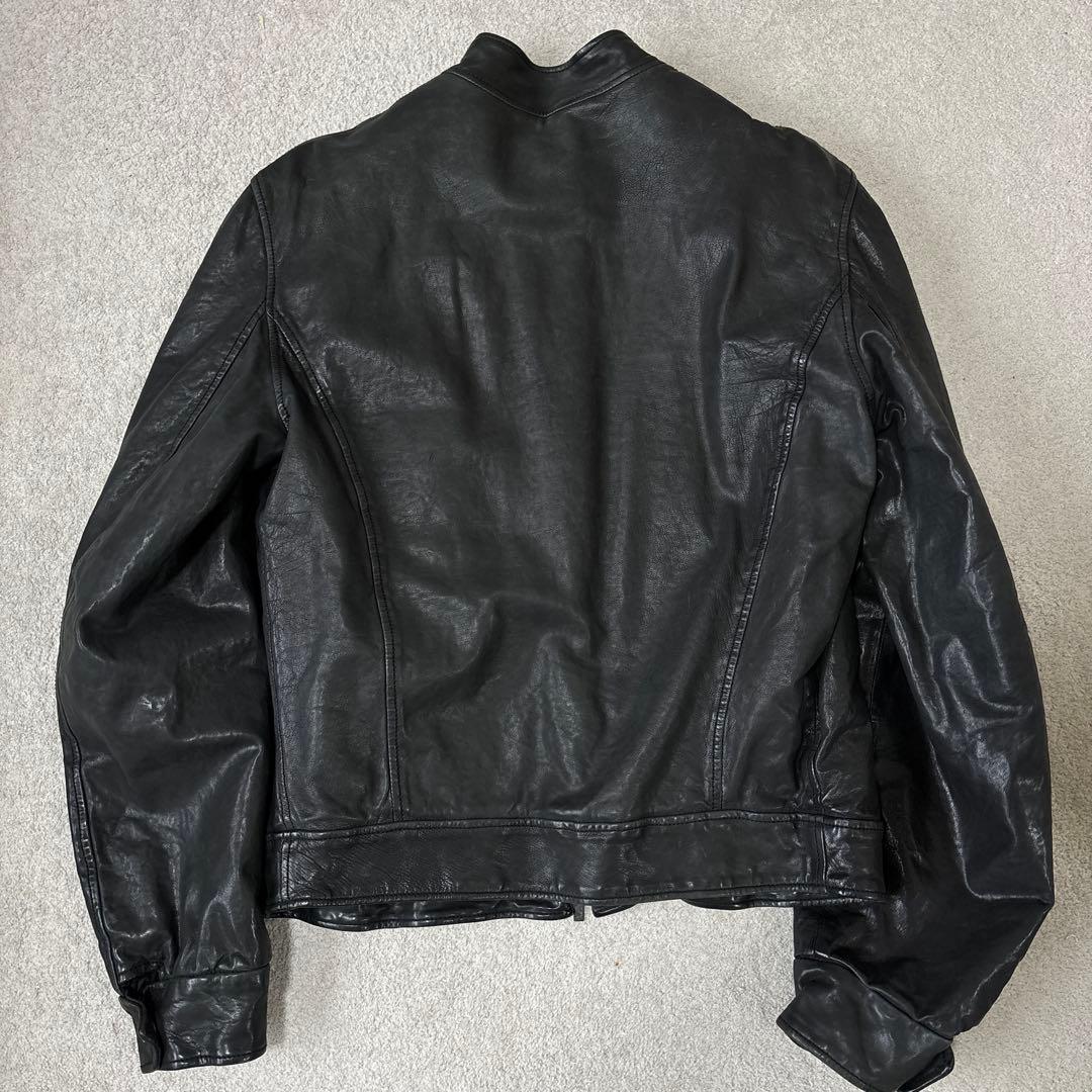 黒タグ エンポリオアルマーニ ライダース レザージャケット 本革 48 なめし革