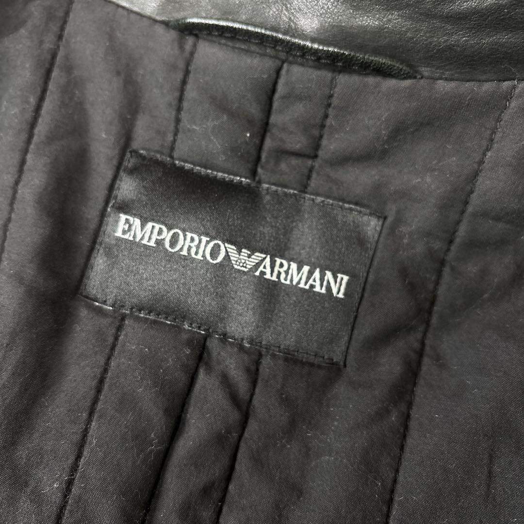 黒タグ エンポリオアルマーニ ライダース レザージャケット 本革 48 なめし革