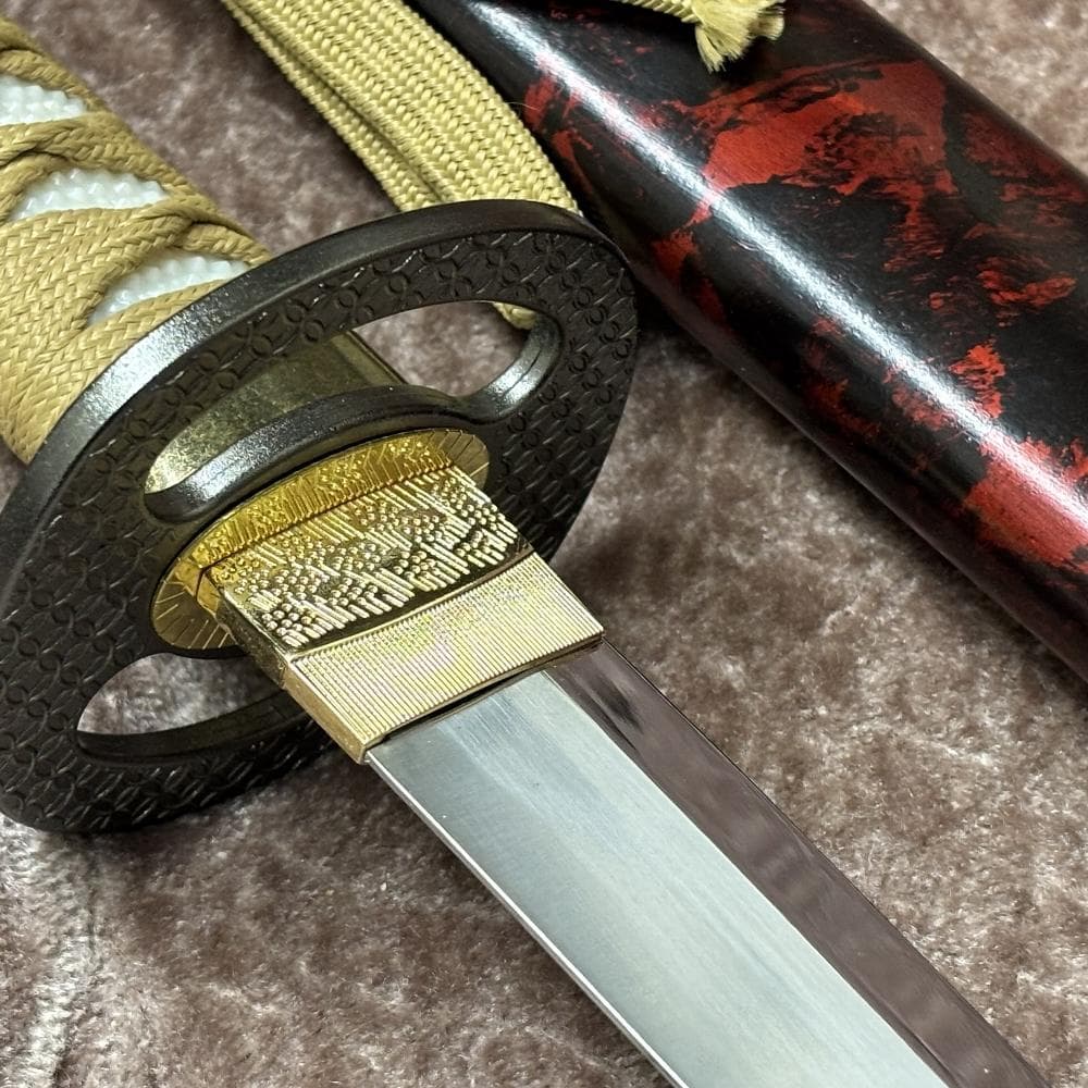 模造刀剣 逆刃刀 大刀 茶糸仕様 雲龍鞘 黒朱乱れ塗り鞘 木製鞘 るろうに剣心