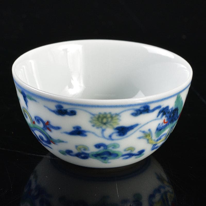 平安　竹泉造　色絵　倣五彩龍紋　盃　共布共箱　M　R5353