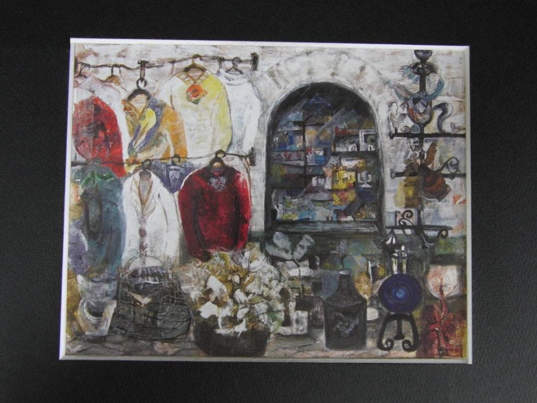 森川静江、【店先】、希少な額装用画集より、新品額装付