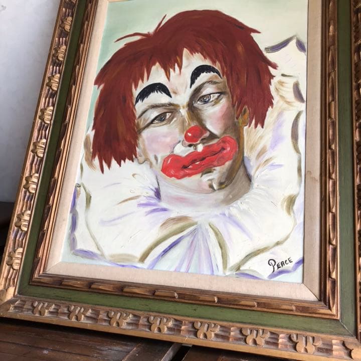 レア！BIGサイズ道化師 70'sアメリカアンティーク　ピエロ　ヴィンテージ絵画