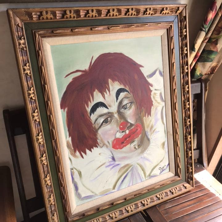 レア！BIGサイズ道化師 70'sアメリカアンティーク　ピエロ　ヴィンテージ絵画