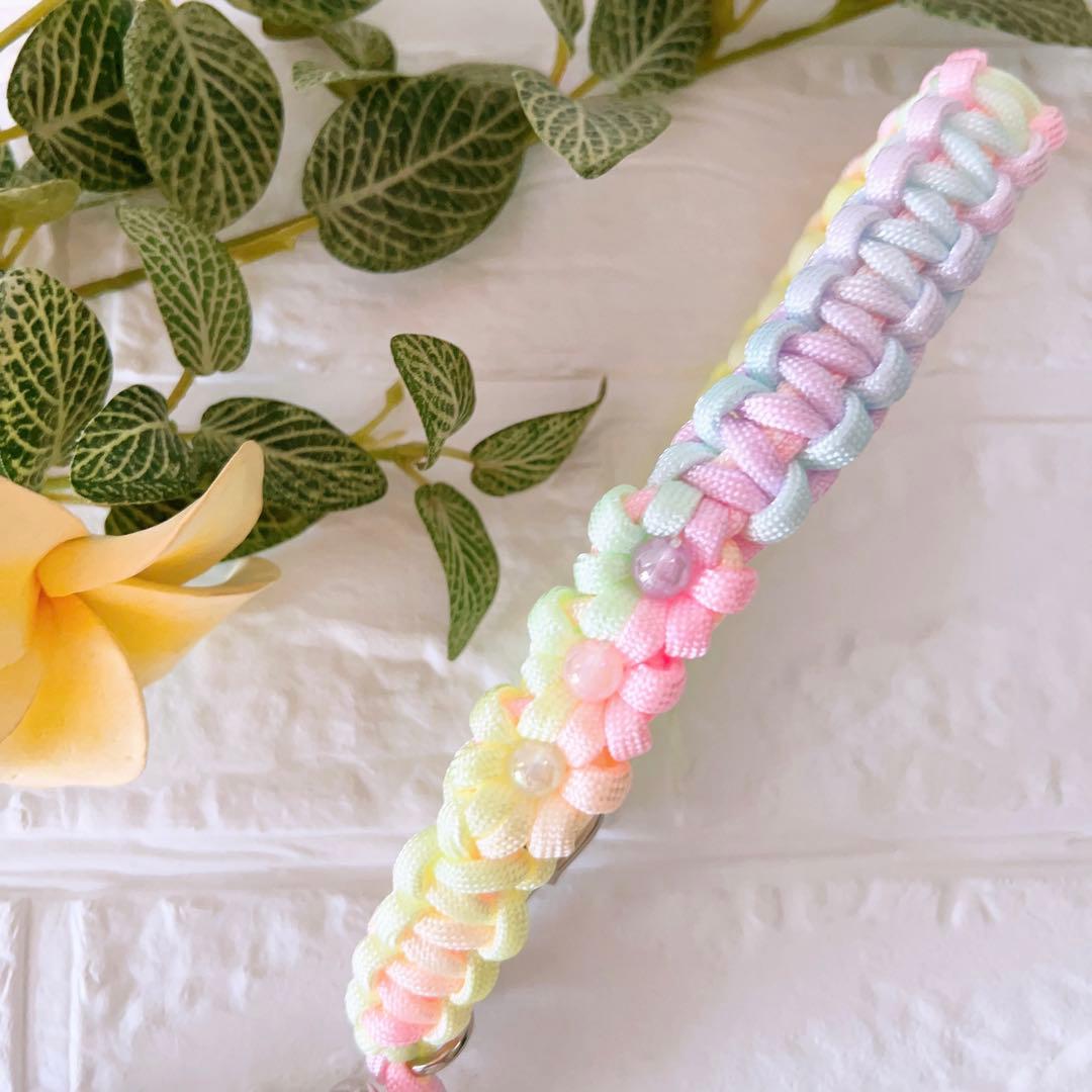 パラコードダブルリード　多頭用リード　パステルレインボー　No.0175