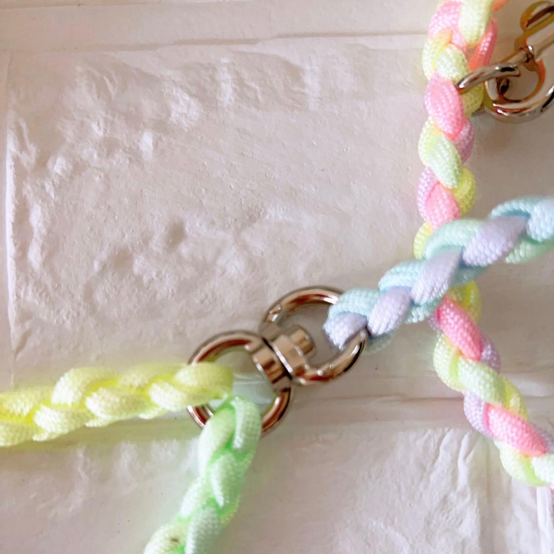 パラコードダブルリード　多頭用リード　パステルレインボー　No.0175