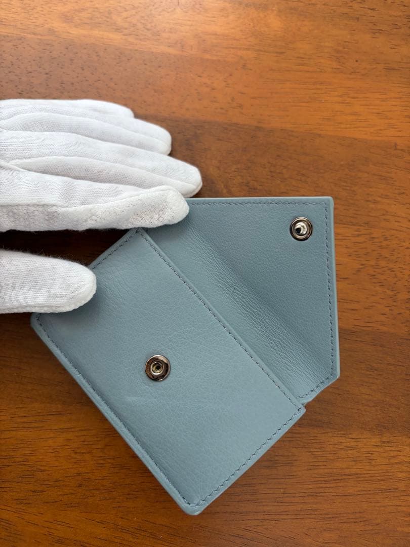 BALENCIAGA ペーパーミニウォレット　三つ折りミニ財布　ブルーグレー