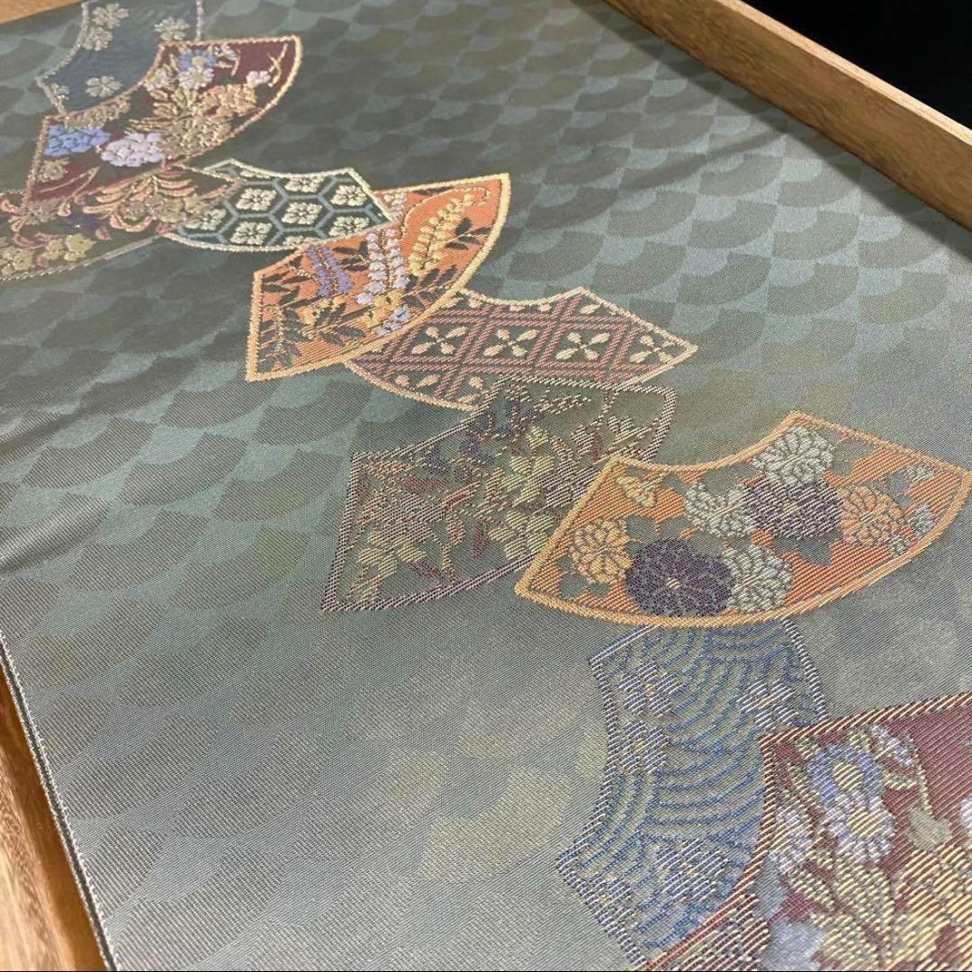 ZY-691 高級袋帯 六通 扇文 四季折々 草花 金糸 正絹 上質 名品