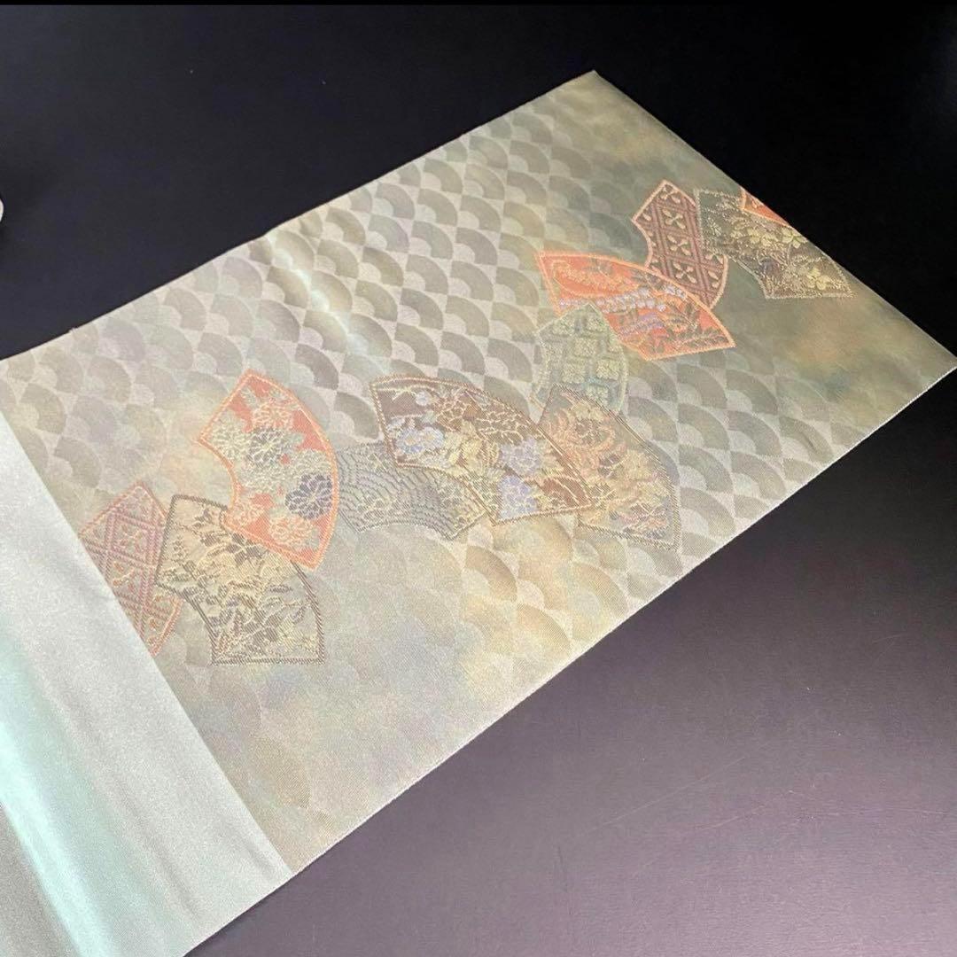 ZY-691 高級袋帯 六通 扇文 四季折々 草花 金糸 正絹 上質 名品