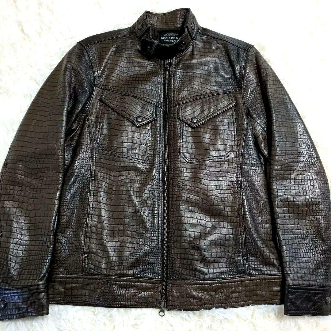 極上の逸品✨️クロコダイル 本革ライダース キルティング ダブルジップ 46