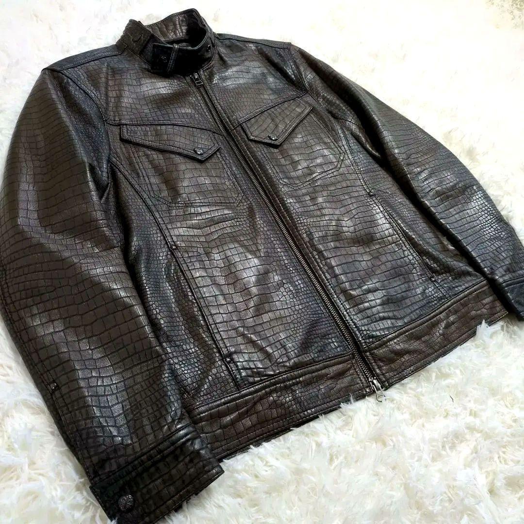 極上の逸品✨️クロコダイル 本革ライダース キルティング ダブルジップ 46