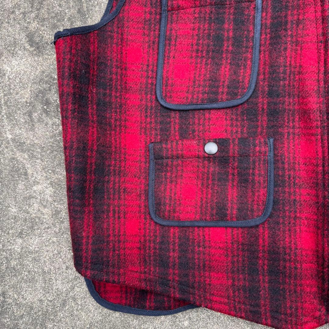 ウールリッチ 90's ウールベスト シャドーチェック 赤 黒 XL 肉厚 極暖