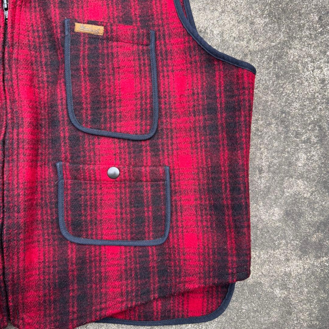 ウールリッチ 90's ウールベスト シャドーチェック 赤 黒 XL 肉厚 極暖