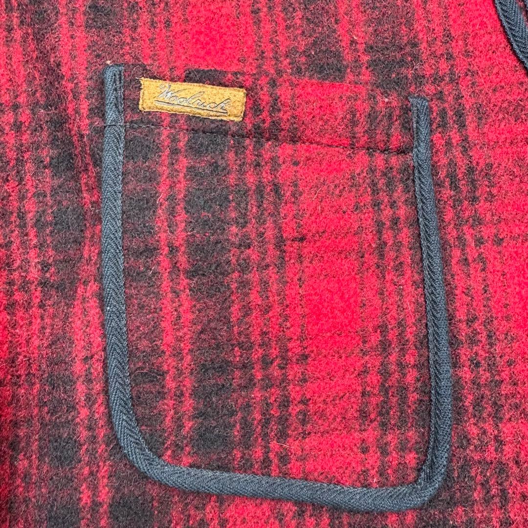 ウールリッチ 90's ウールベスト シャドーチェック 赤 黒 XL 肉厚 極暖