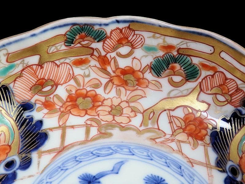 古伊万里　金襴手　松竹に牡丹の図　膾皿 ２客　E939AS-CQr