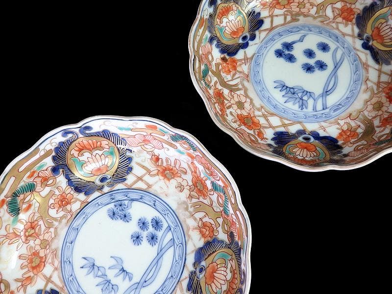 古伊万里　金襴手　松竹に牡丹の図　膾皿 ２客　E939AS-CQr