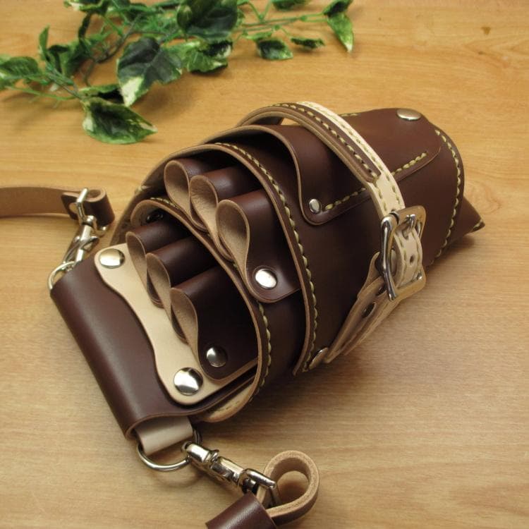 ブラウン＆ナチュラル　６丁　革ベルト付　本革シザーケース　SCL-150/CBB