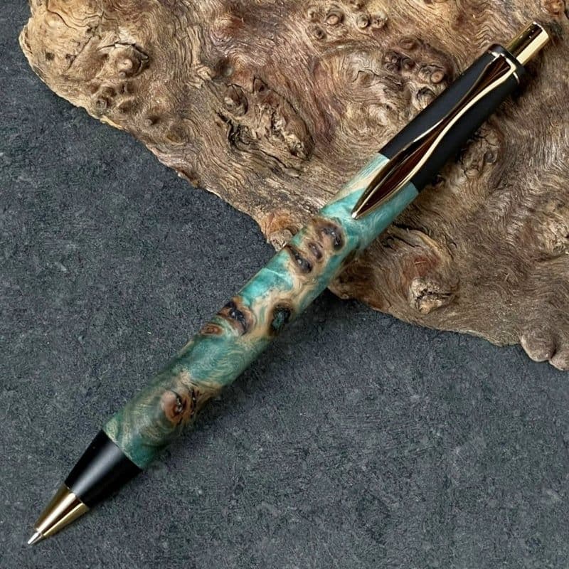 野原工芸似シャーペン　 BLUEスタビライズドウッド・ポプラ瘤杢 木軸ペン