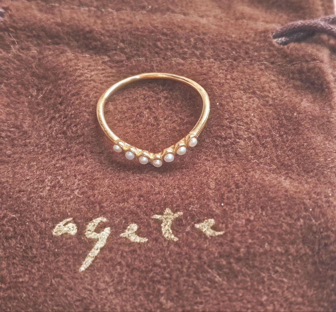 agete/アガット K10ゴールド パールリング 15号→17号へサイズ直し品