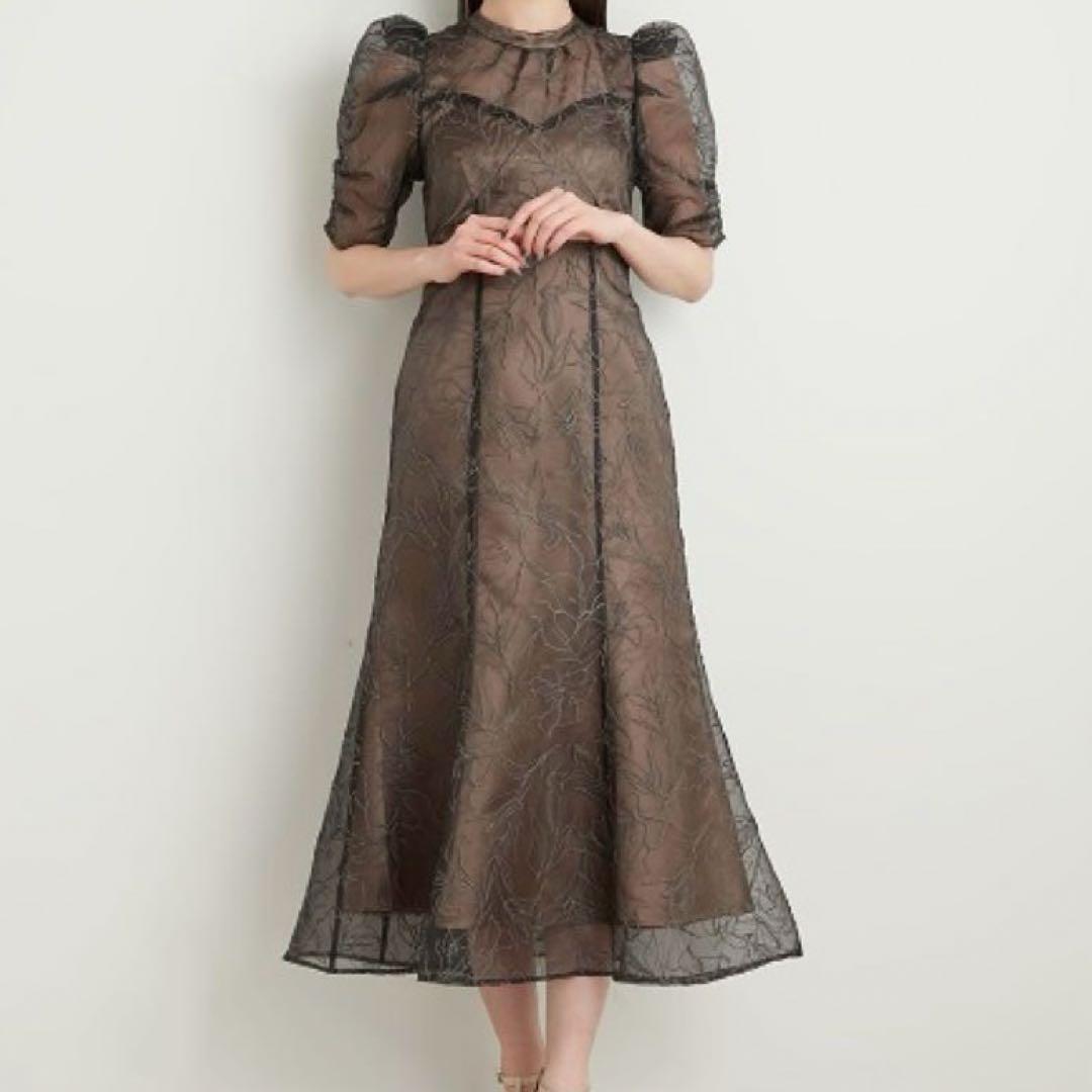 LILY BROWN　エンボスオーガンジーLilyグリッタードレス　ブラック　0